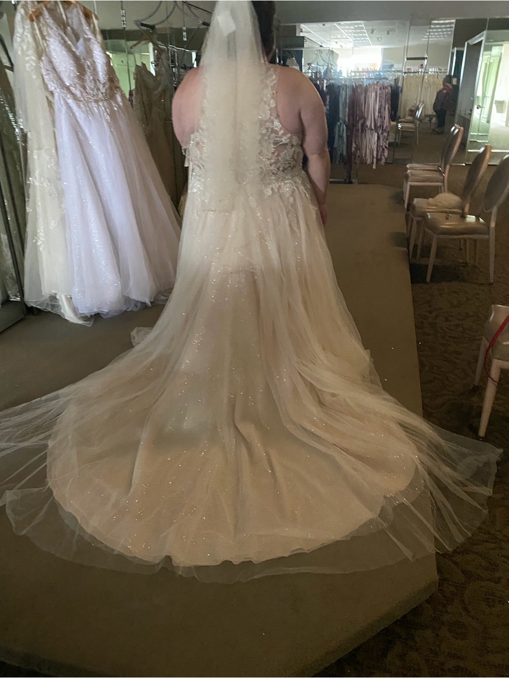 Plus-Size Ivory Lace & Tulle Wedding Dress with Beaded Bodice - Picture 8 of 12